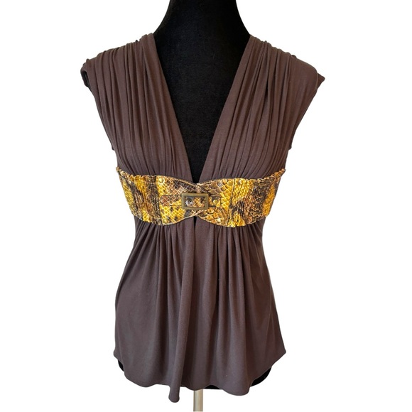 Sky Tops - Sky Brown Reptile Print Accent Stretch Top XS